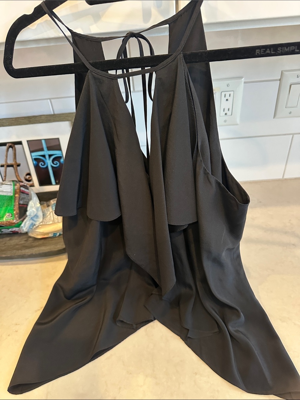 BCBGMaxAzria Black Ruffled Halter Silk Top